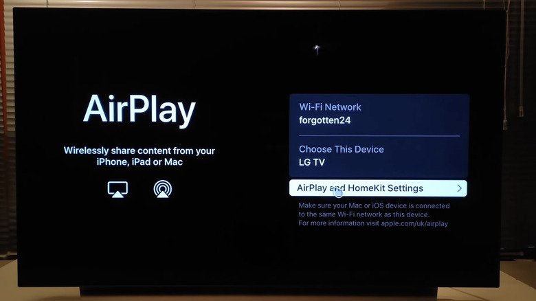 AirPlay menu on an LG smart TV