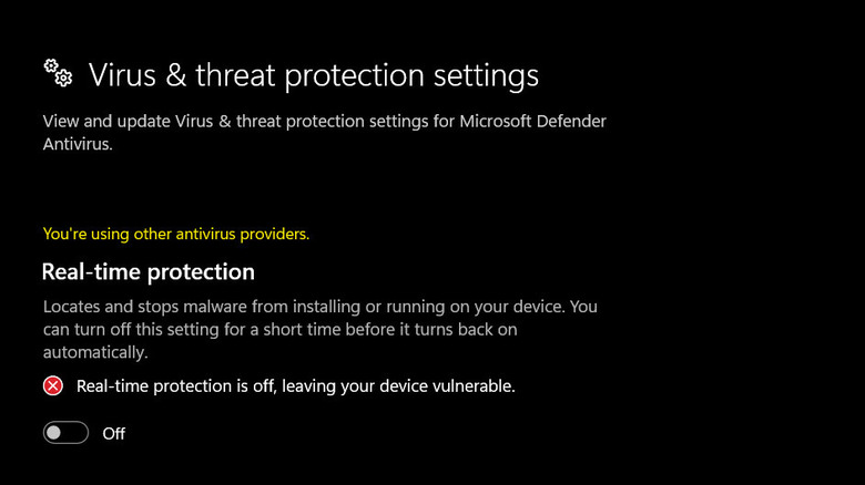 disable real-time virus protection Windows