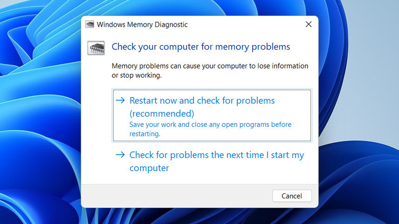 running memory diagnostic in Windows