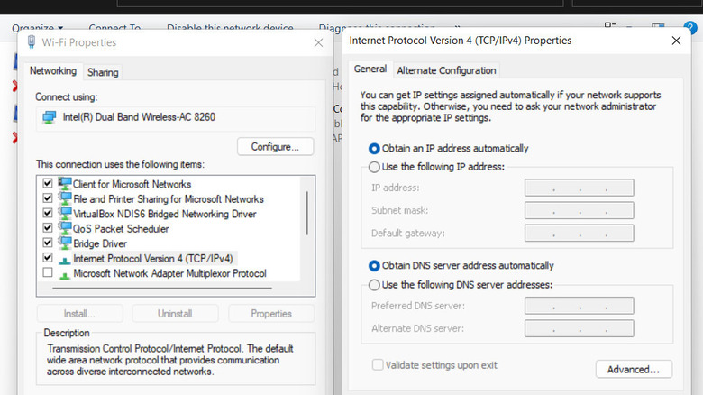 Wi-Fi properties in Control Panel