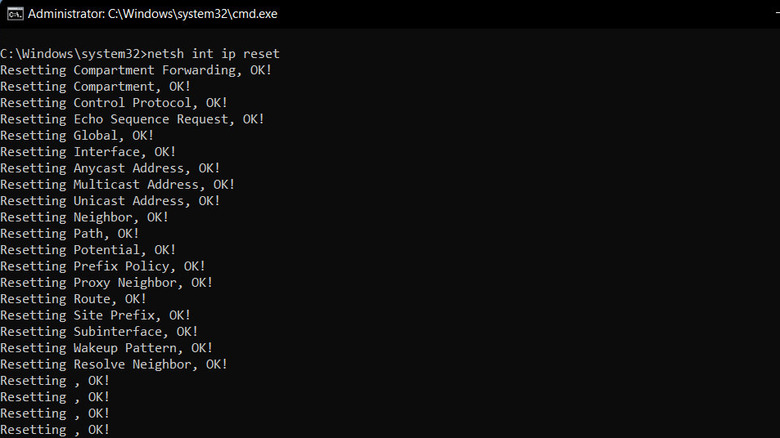 resetting TCP/IP stack on Command Prompt