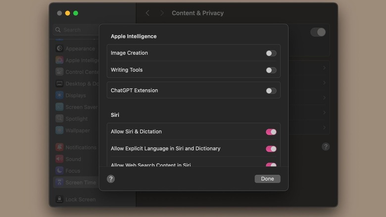 Content & Privacy settings on macOS