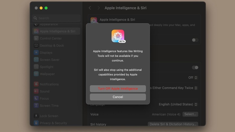 Apple Intelligence & Siri settings on macOS