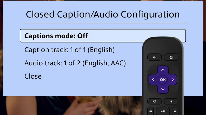 Closed caption menu with Roku remote