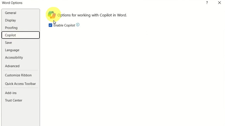 Microsoft Word Copilot options