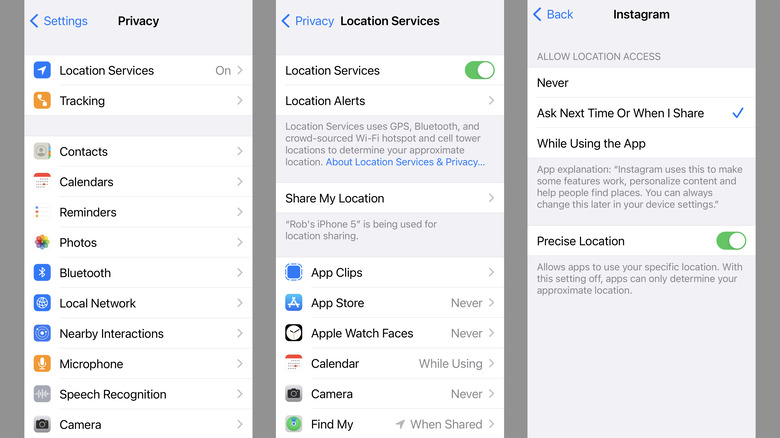 Adjusting location services on iPhone
