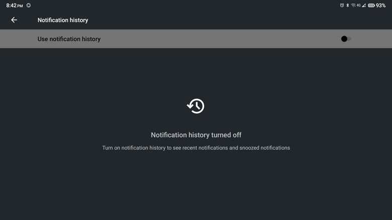 Android Notification History off