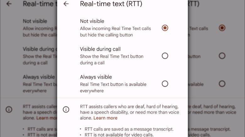 RTT calling settings Android