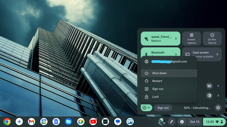 The power menu in ChromeOS