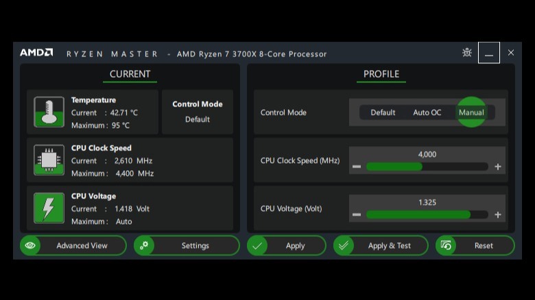 Ventana de la aplicación AMD Ryzen Master