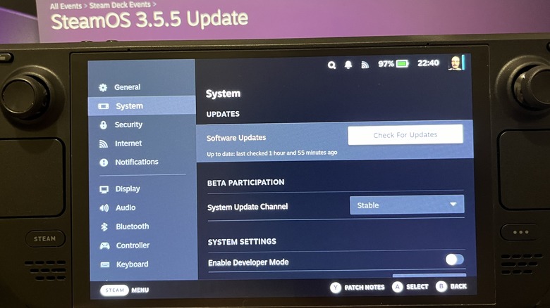 steam deck update screen