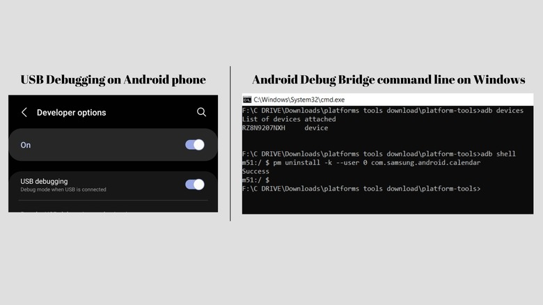 USB debugging ADB command line screenshots