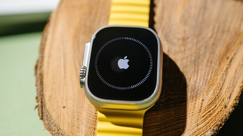 Apple Watch Ultra with Apple logo on screen