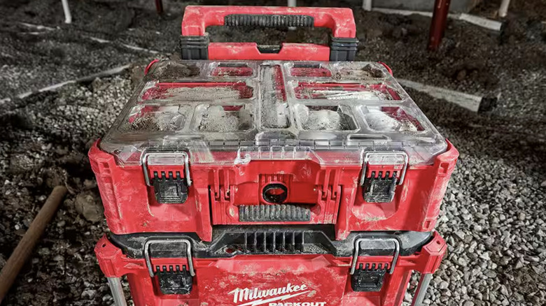 A Milwaukee Packout system beingused at a dirty jobsite