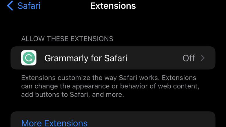 iPhone Safari extensions screenshot