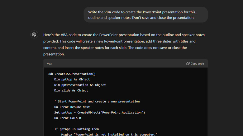 Creating a VBA code for PowerPoint using ChatGPT