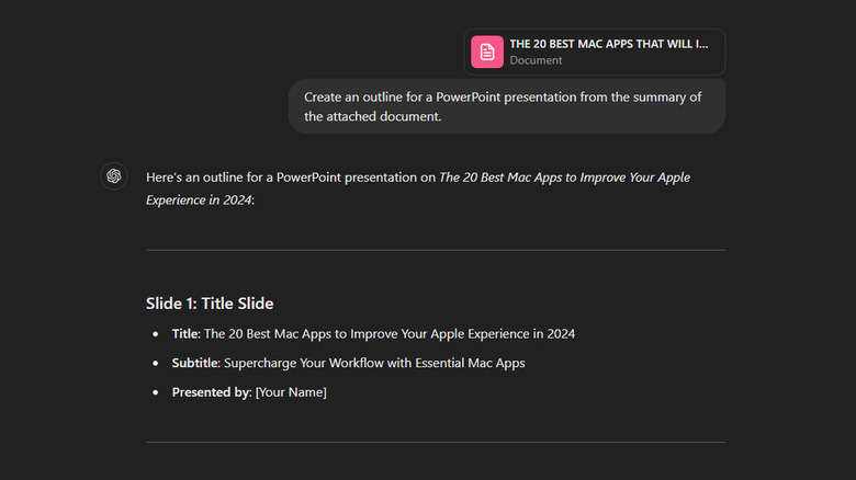Creating a PowerPoint outline using an uploaded file in ChatGPT