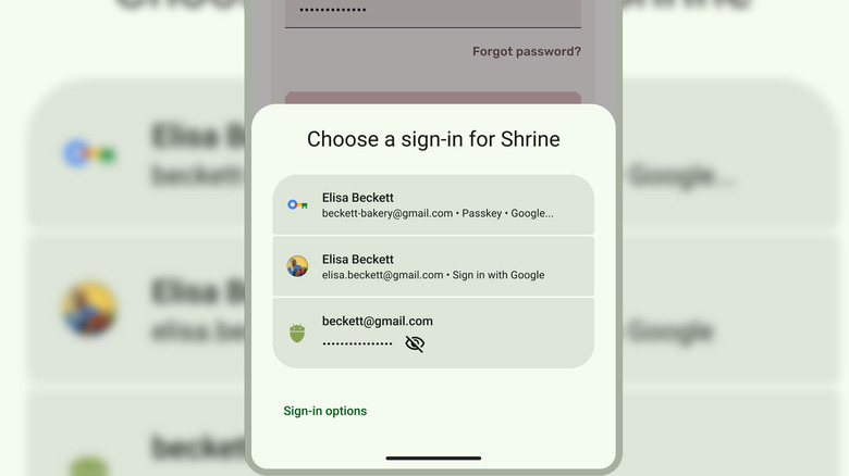 Shrine login screen using Google Passkeys