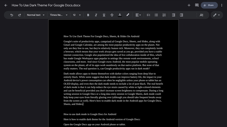 Google Docs in dark theme