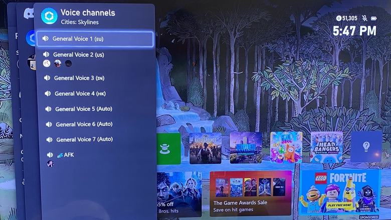 screenshot of discord channels on xbox