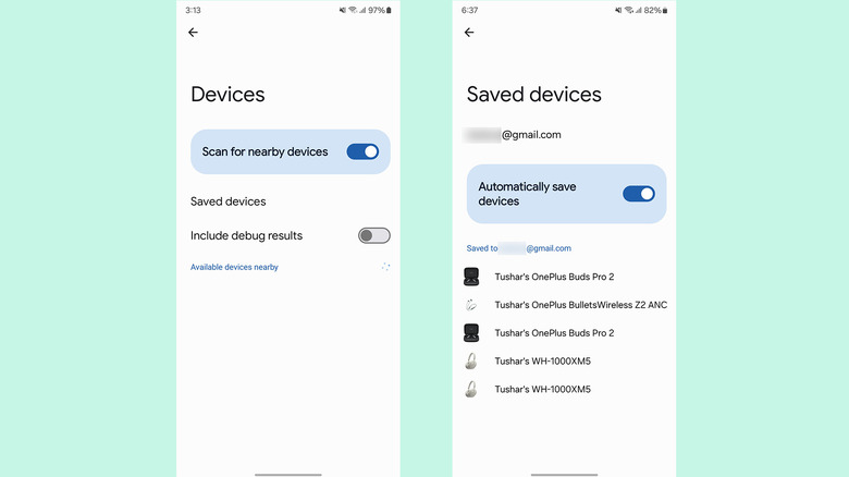 Google Fast Pair Saved devices