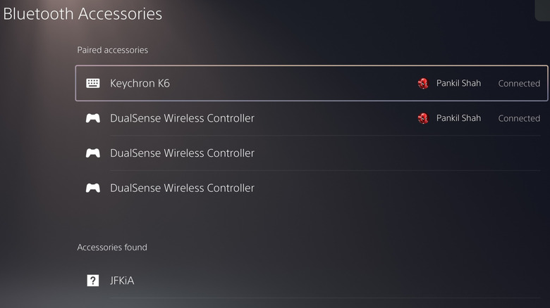 Menu aksesori Bluetooth di PS5