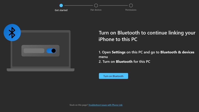 Onscreen prompt to connect iPhone and PC via Bluetooth