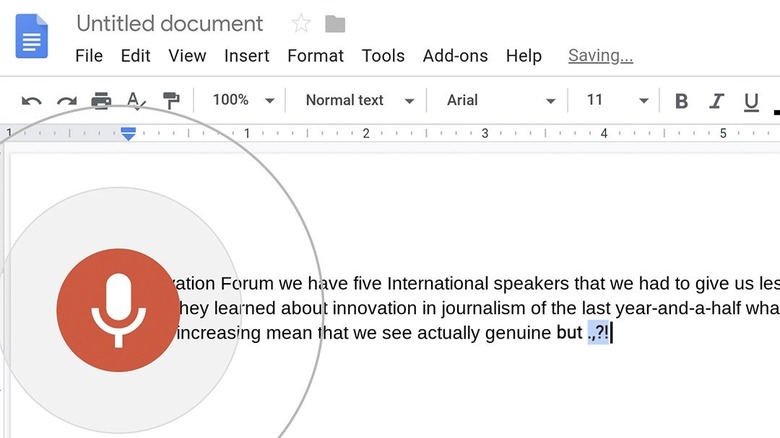 Document with voice typing enabled