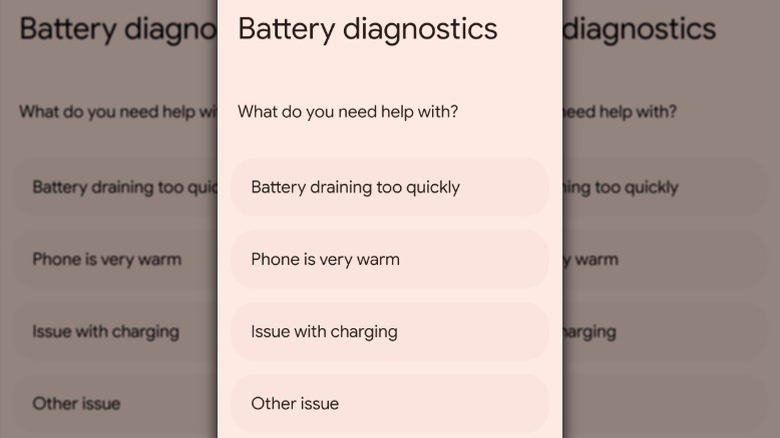 Google Pixel Troubleshooting app battery diagnostics screen