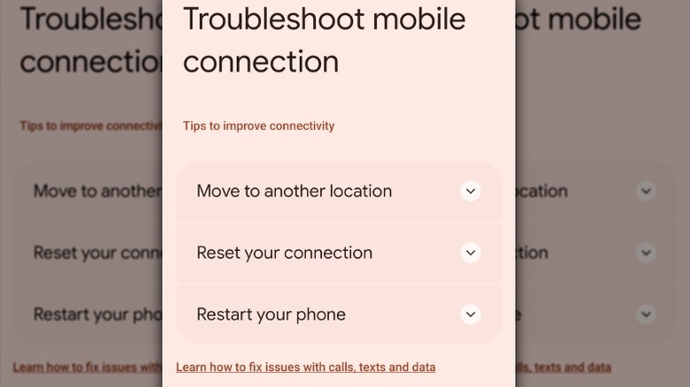 Google Pixel Troubleshooting app troubleshoot mobile connection screen