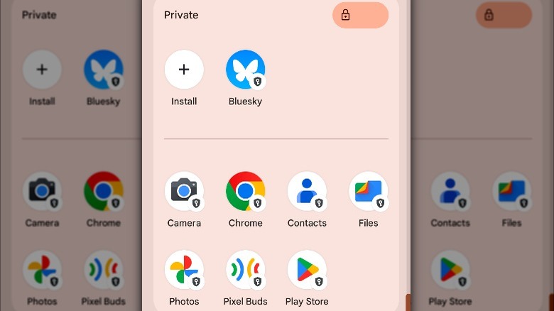 Private space screen on Google Pixel phone