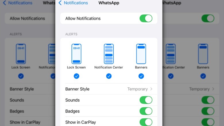 iPhone allow WhatsApp notifications setting