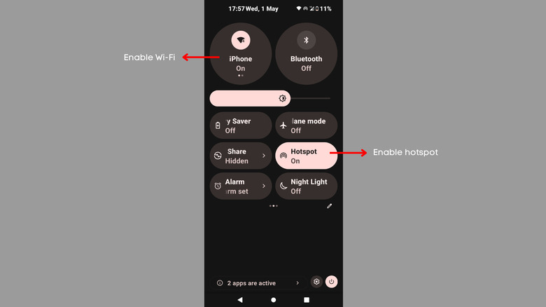 Android quick settings Wi-Fi and hotspot