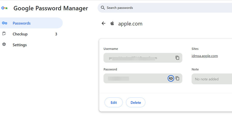 Google Password Manager settings page