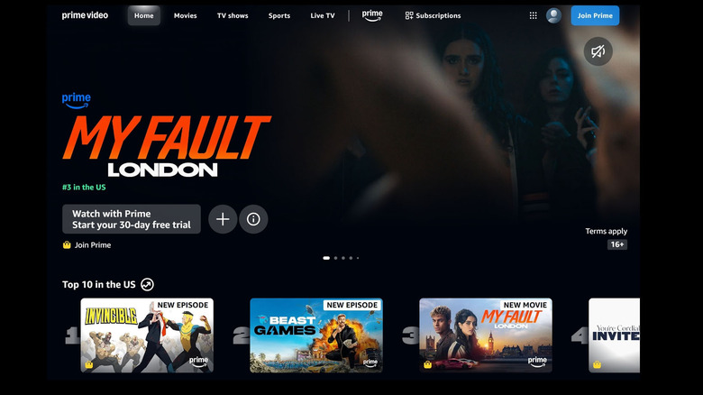 Users may see an offer to watch titles by trying Prime for free on the Prime Video home page