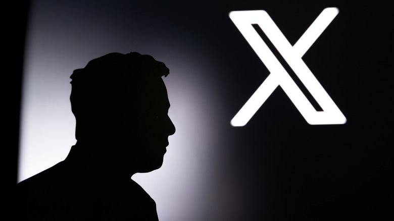 Elon Musk silhouette in front of X logo