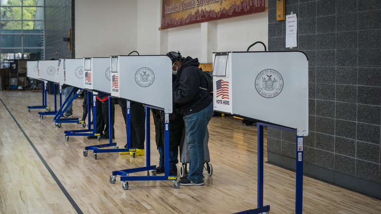 voting machines lined up for an election