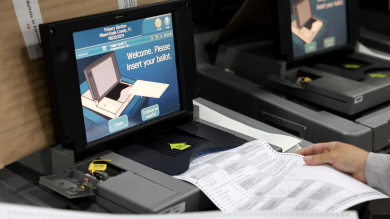 A voting machine being checked in Miami