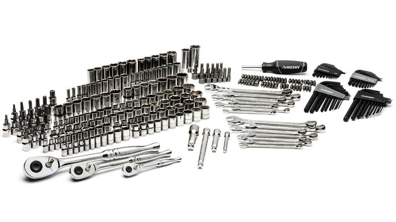 A stock image of a Husky tool kit spread out.