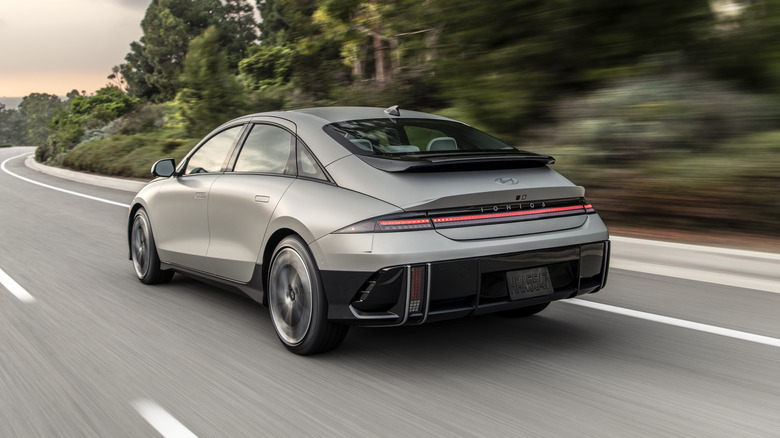 Hyundai Ioniq 6 driving rear view