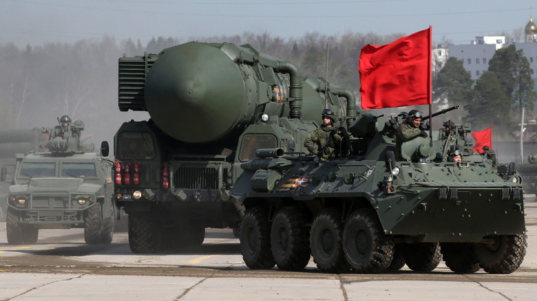 A Russian ICBM being showcased at a military parade.