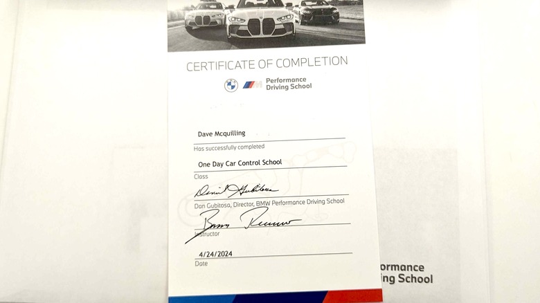 BMW one day completion certificate