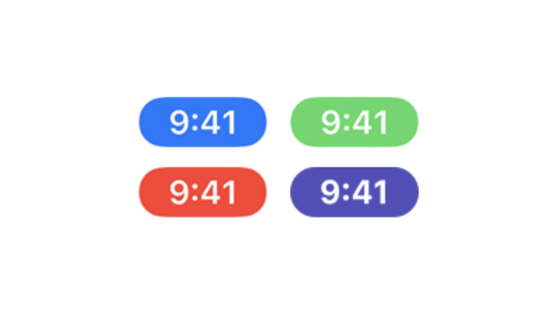 iPhone clocks with various colored status bubbles behind them