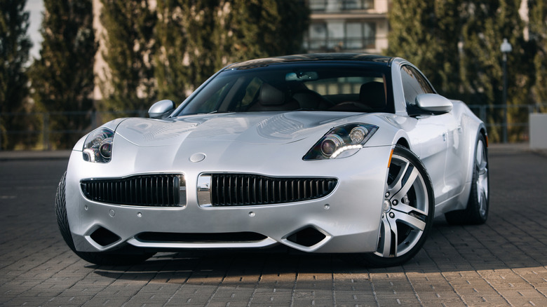 silver Fisker Karma parked