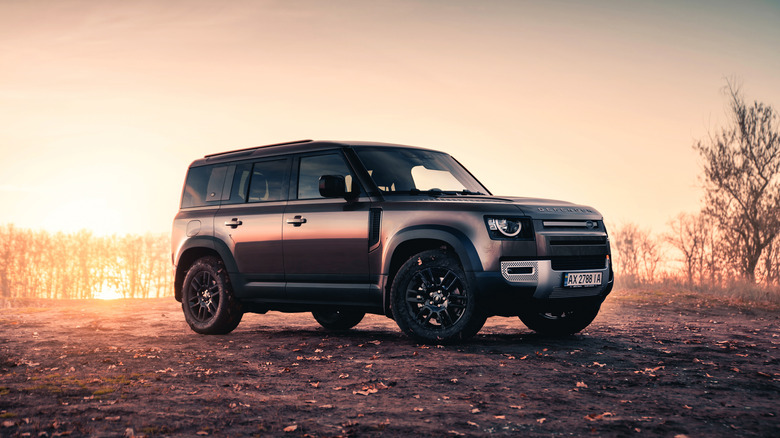 Land Rover Defender at sunset