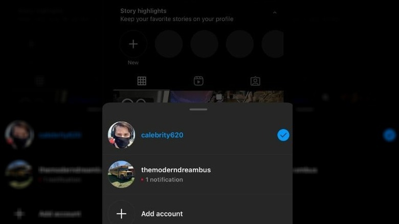Instagram add accounts screen