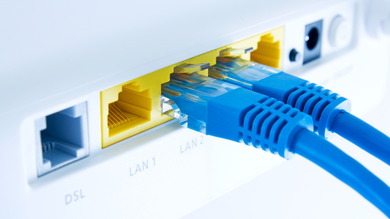 Ethernet connections with cables connected