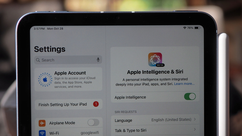 Apple Intelligence menu on iPad mini 2024