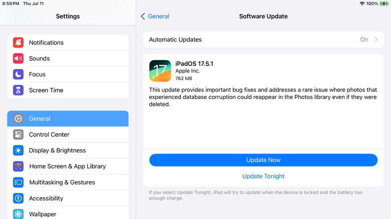 iPad Software Update screenshot