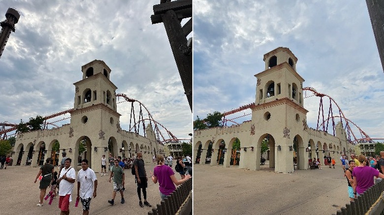 Two photos of a bell tower